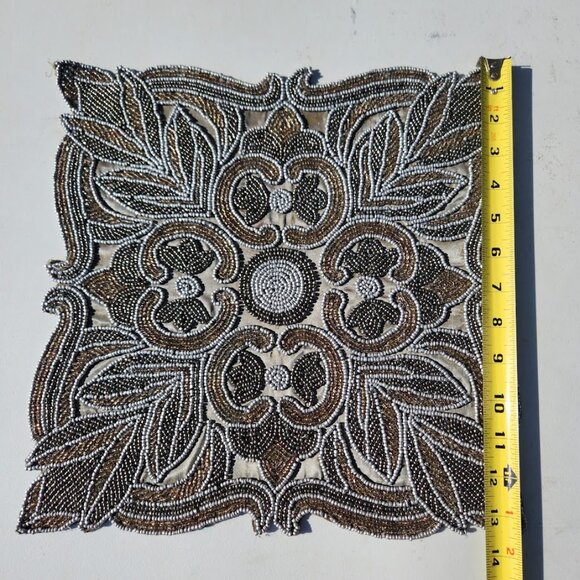 Embroidered Beaded Square Placemat Table Setting Holiday Christmas Decor Silver - Picture 7 of 8